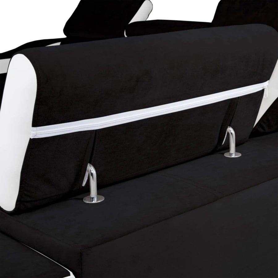 Canap&eacute; d&rsquo;angle convertible r&eacute;versible en velours noir et simili blanc